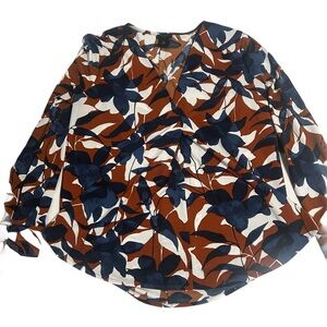 Ann Taylor Factory Floral Blouse - Navy and Rust